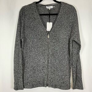 Calvin Klein Black and White Knit Zip-Up Cartigan Sweater Top Size Xl